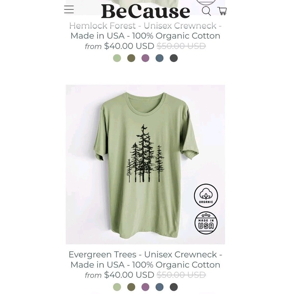 BeCause Tee Hemlock Forest Graphic T-Shirt XXL Blue Green Evergreen Trees New - Picture 7 of 13